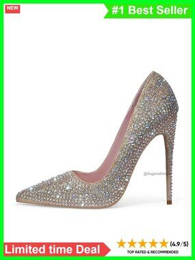Glitter Rhinestone Pointed Toe High Heel Pumps Bridal Prom Shoes